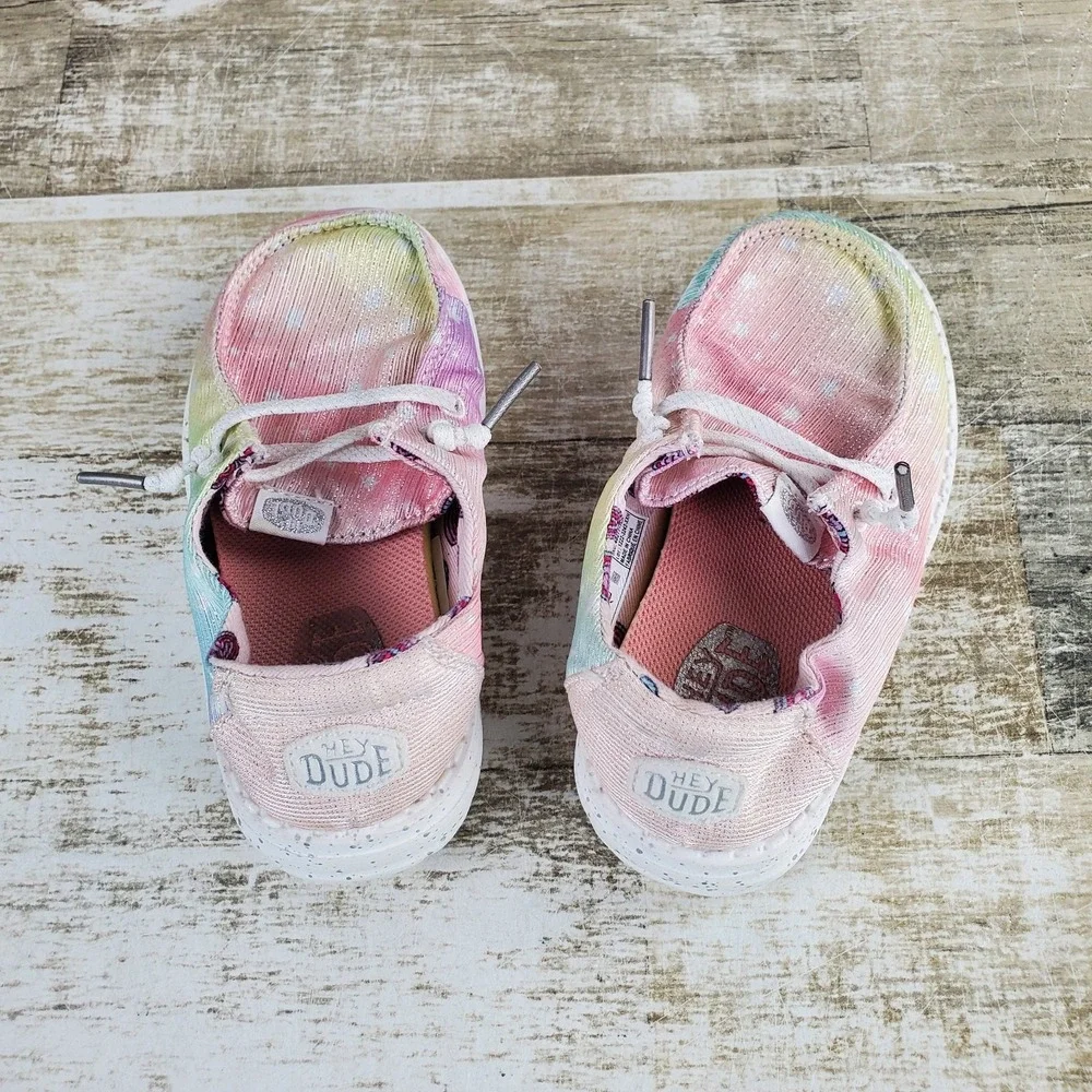 Hey Dude Wendy Sparkle Star Toddler Shoes Sz 8 Silver Multicolor Round Toe